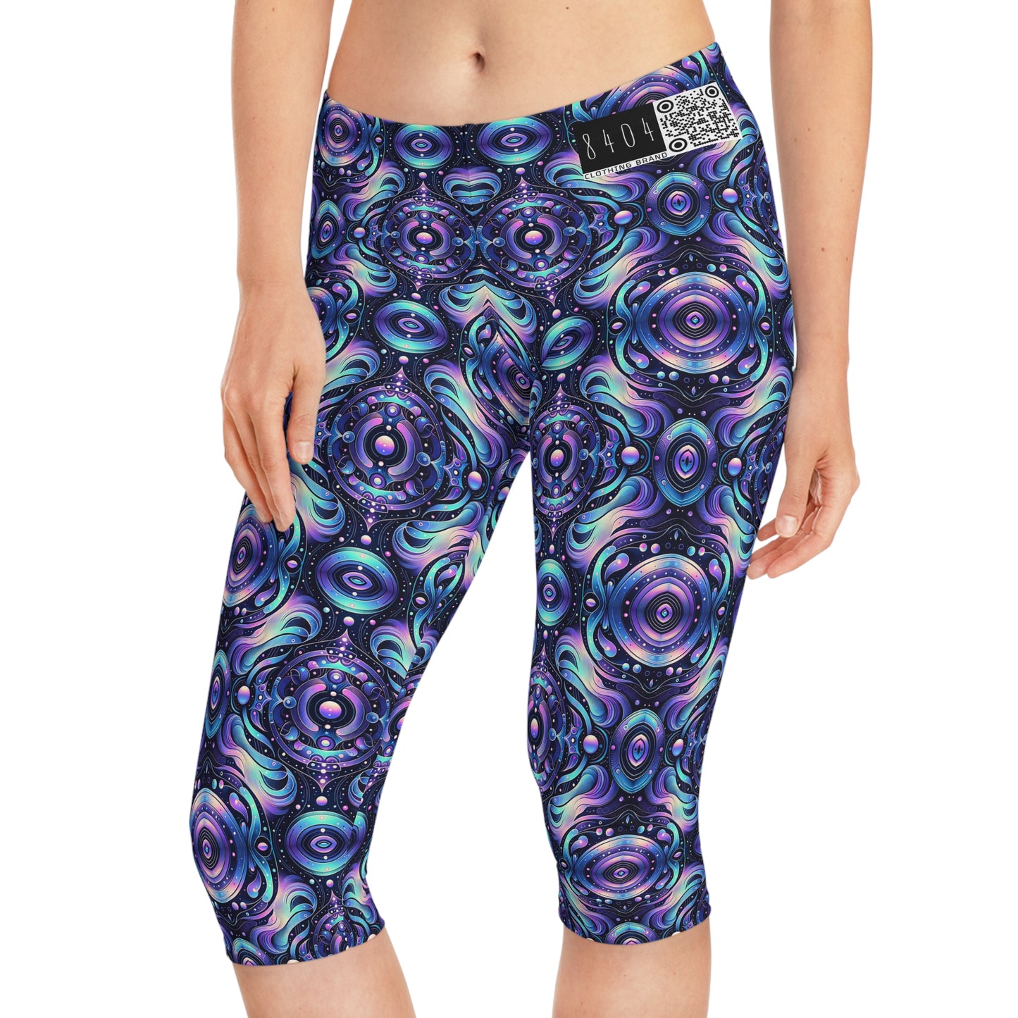 Iridescent Tech Fusion Tech-Forward Streetwear Women's Capri Leggings - 8404 Design-62