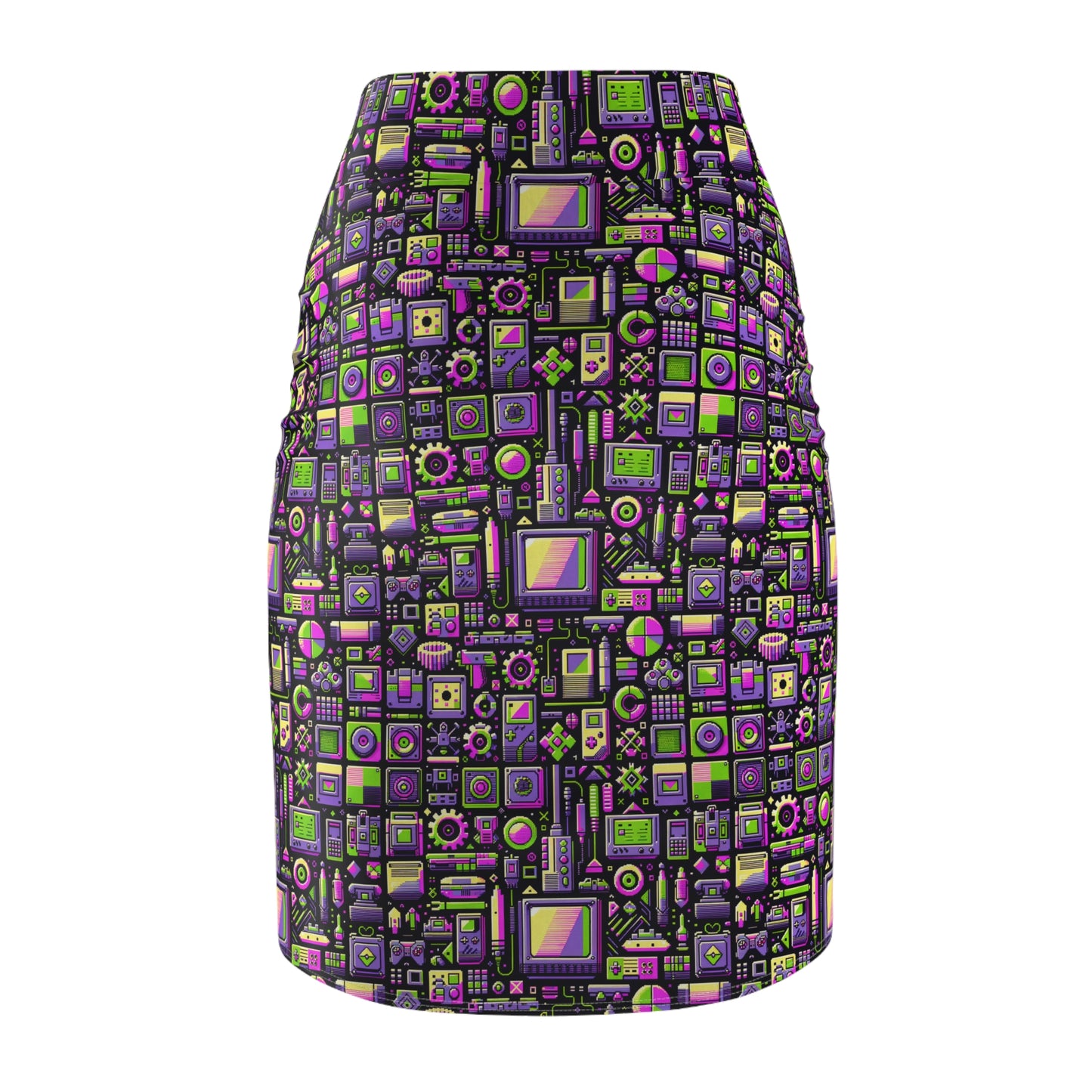 Digital Nostalgia Remix Modern Vintage Fusion Women's Pencil Skirt - 8404 Design-67