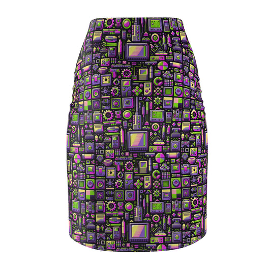 Digital Nostalgia Remix Modern Vintage Fusion Women's Pencil Skirt - 8404 Design-67