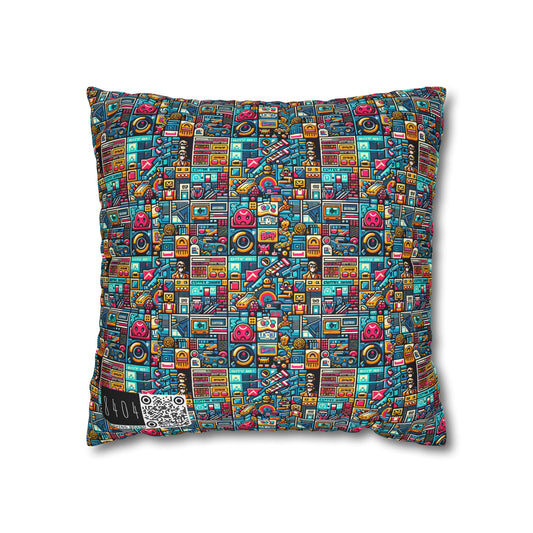 Digital Pop Culture Mashup Maximalist Pop Spun Polyester Square Pillowcase - 8404 Design-47