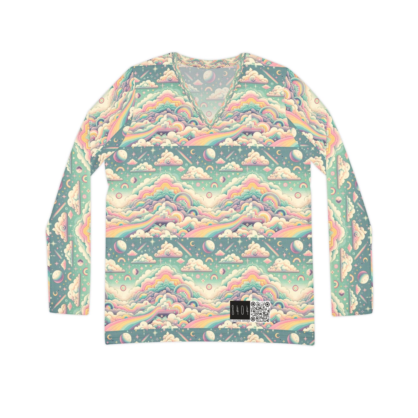 Digital Dreamland Whimsical and Nostalgic Streetwear With a Digital Twist Women's Long Sleeve V-Neck Shirt - 8404 Design-65