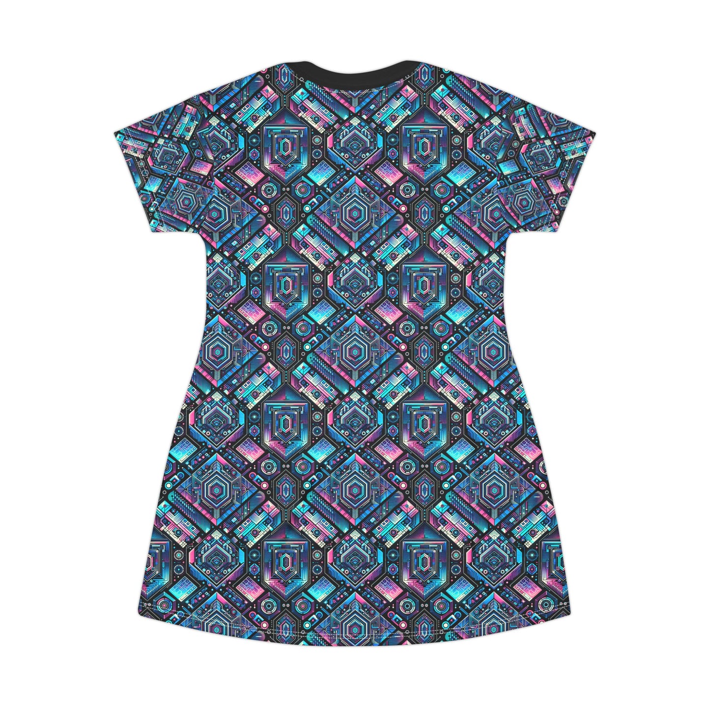 Digital Dreamland Futuristic Tech Aesthetic T-Shirt Dress - 8404 Design-46