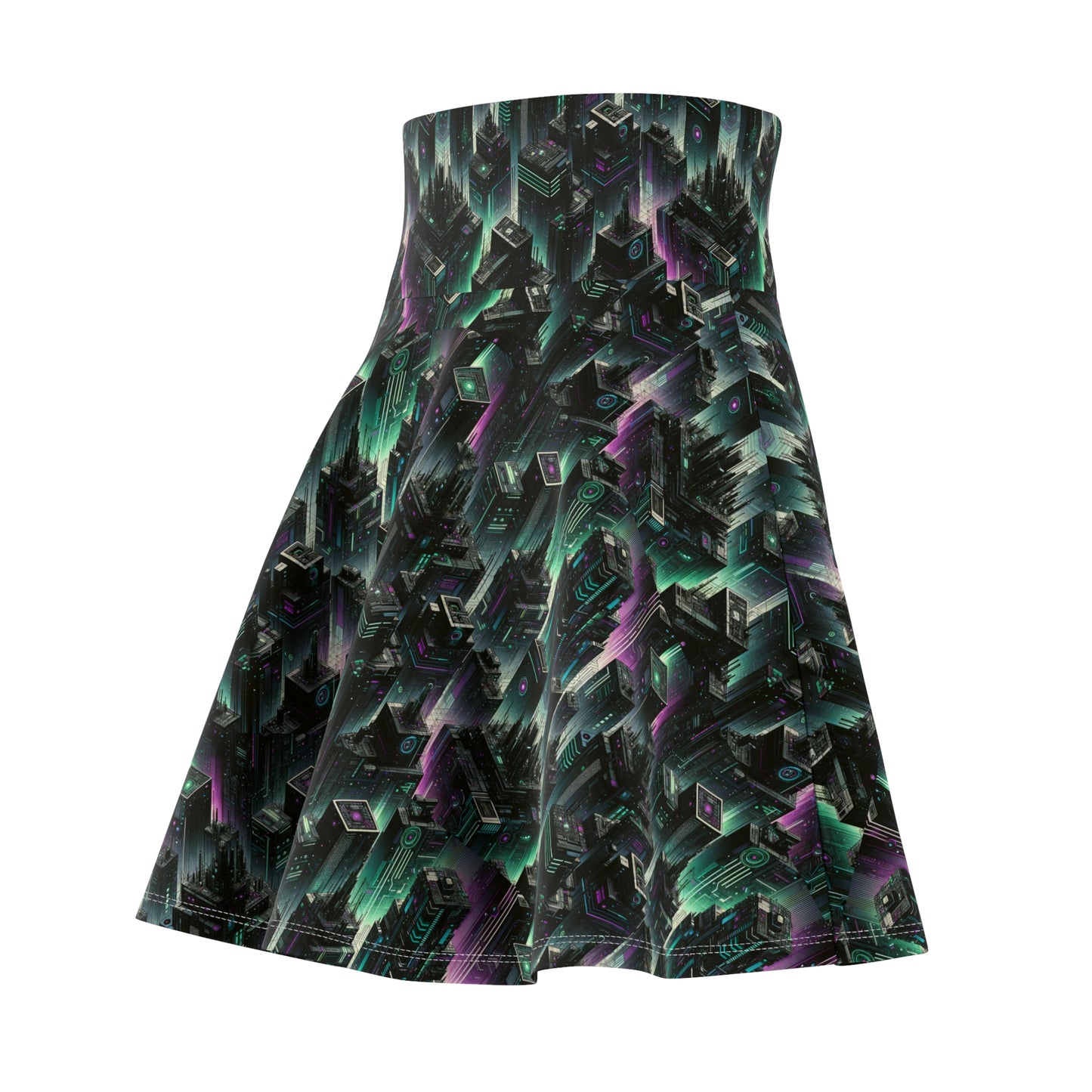 Tech Noir Aesthetics Tech-Forward Urban Dystopia Women's Skater Skirt - 8404 Design-44