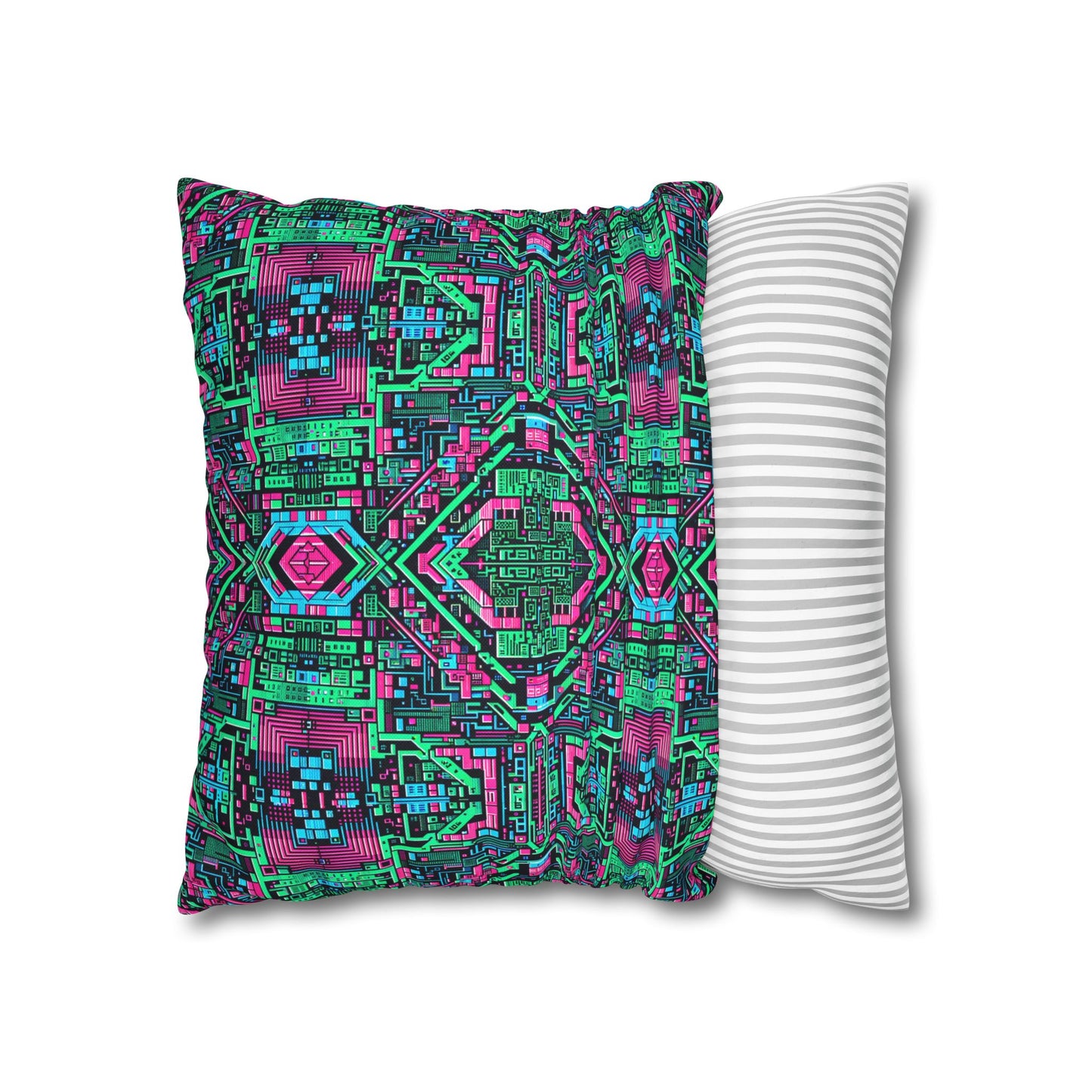 Digital Glitch Vibes Tech-Inspired Streetwear Spun Polyester Square Pillowcase - 8404 Design-71
