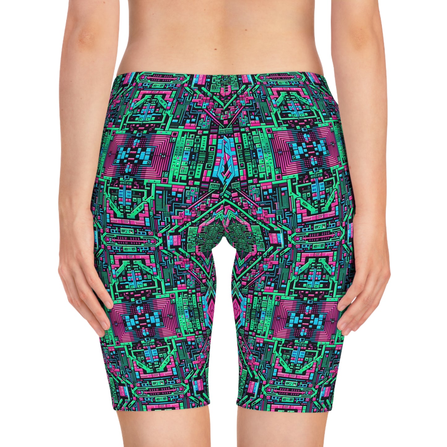 Digital Glitch Vibes Tech-Inspired Streetwear Women's Bike Shorts - 8404 Design-71