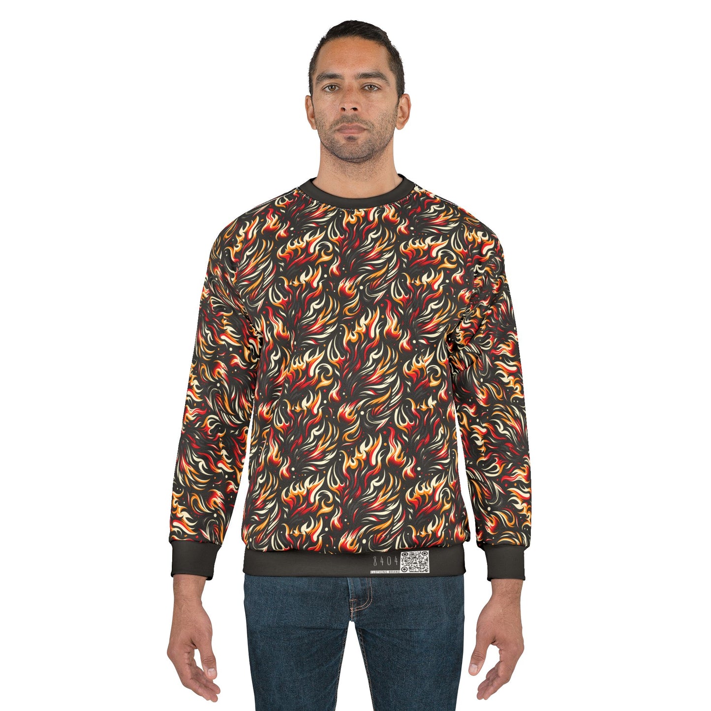 Fire & Flames Bold Streetwear Statement Sweatshirt - 8404 Design-60