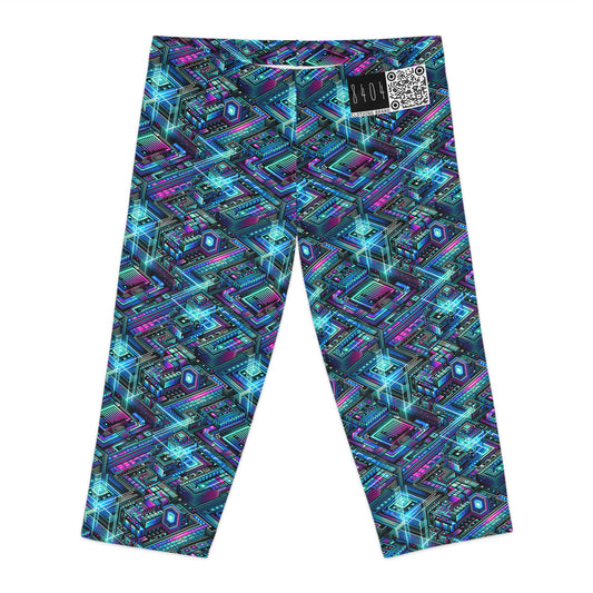 Digital Dreamland Futuristic Tech Aesthetic Women's Capri Leggings - 8404 Design-42