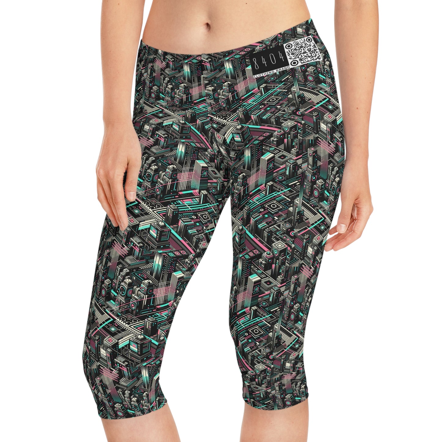 Digital Dreamland Tech-Inspired Streetwear Women's Capri Leggings - 8404 Design-51