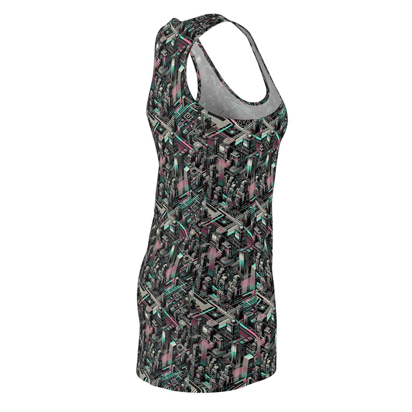 Digital Dreamland Tech-Inspired Streetwear Women's Cut & Sew Racerback Dress - 8404 Design-51