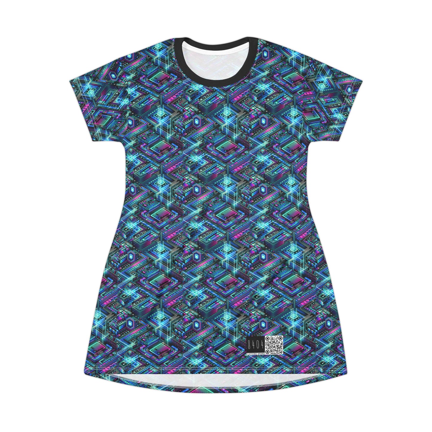 Digital Dreamland Futuristic Tech Aesthetic T-Shirt Dress - 8404 Design-42
