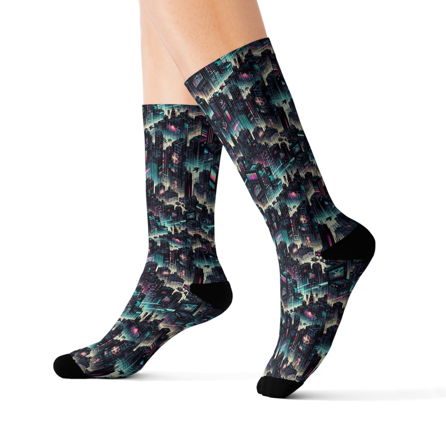 Digital Rebellion Tech-Inspired Streetwear Sublimation Socks - 8404 Design-51