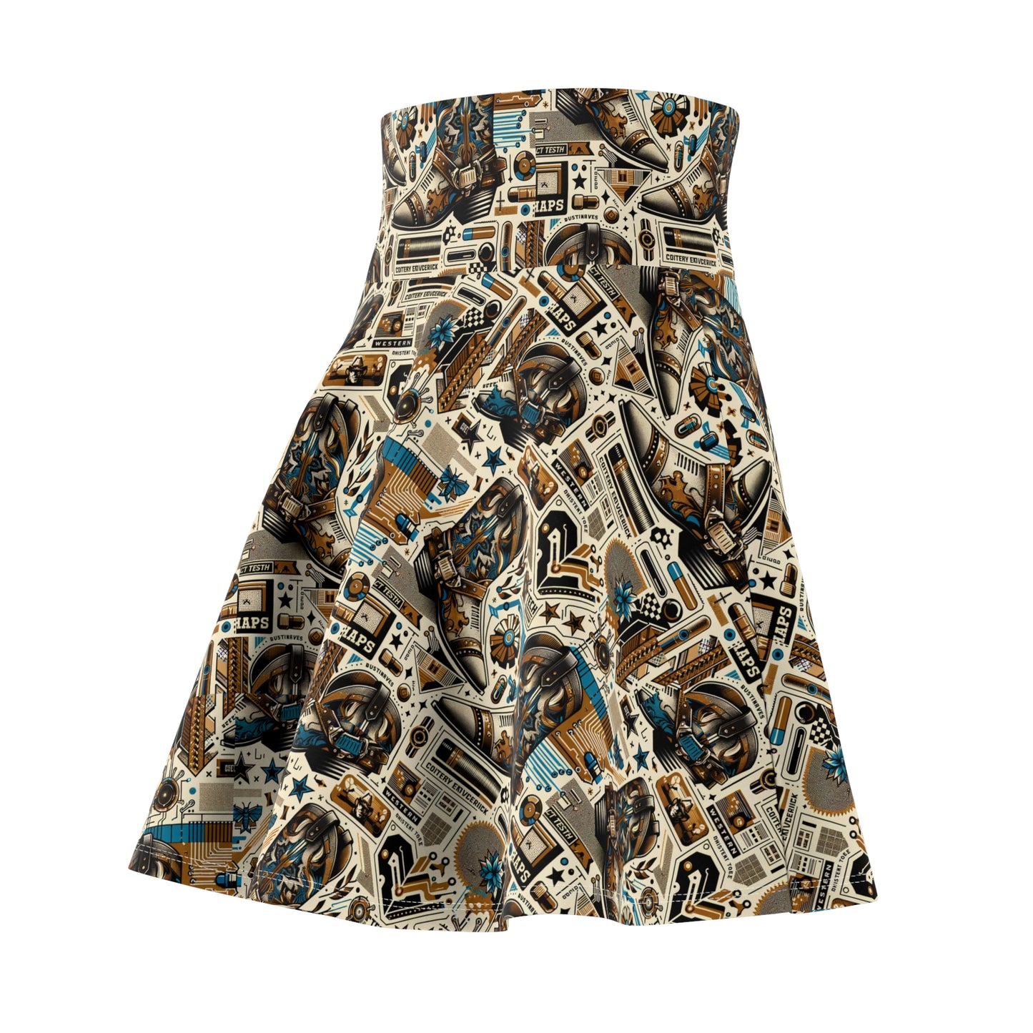 Digital Cowboy Chic Tech-Infused Western Fusion Women's Skater Skirt - 8404 Design-45