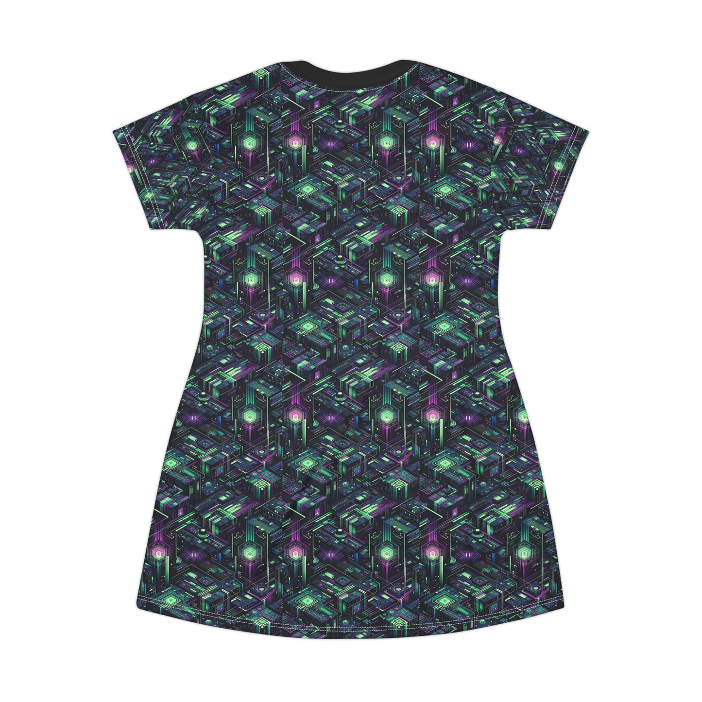 Tech Noir Aesthetics Tech-Forward Urban Dystopia T-Shirt Dress - 8404 Design-43