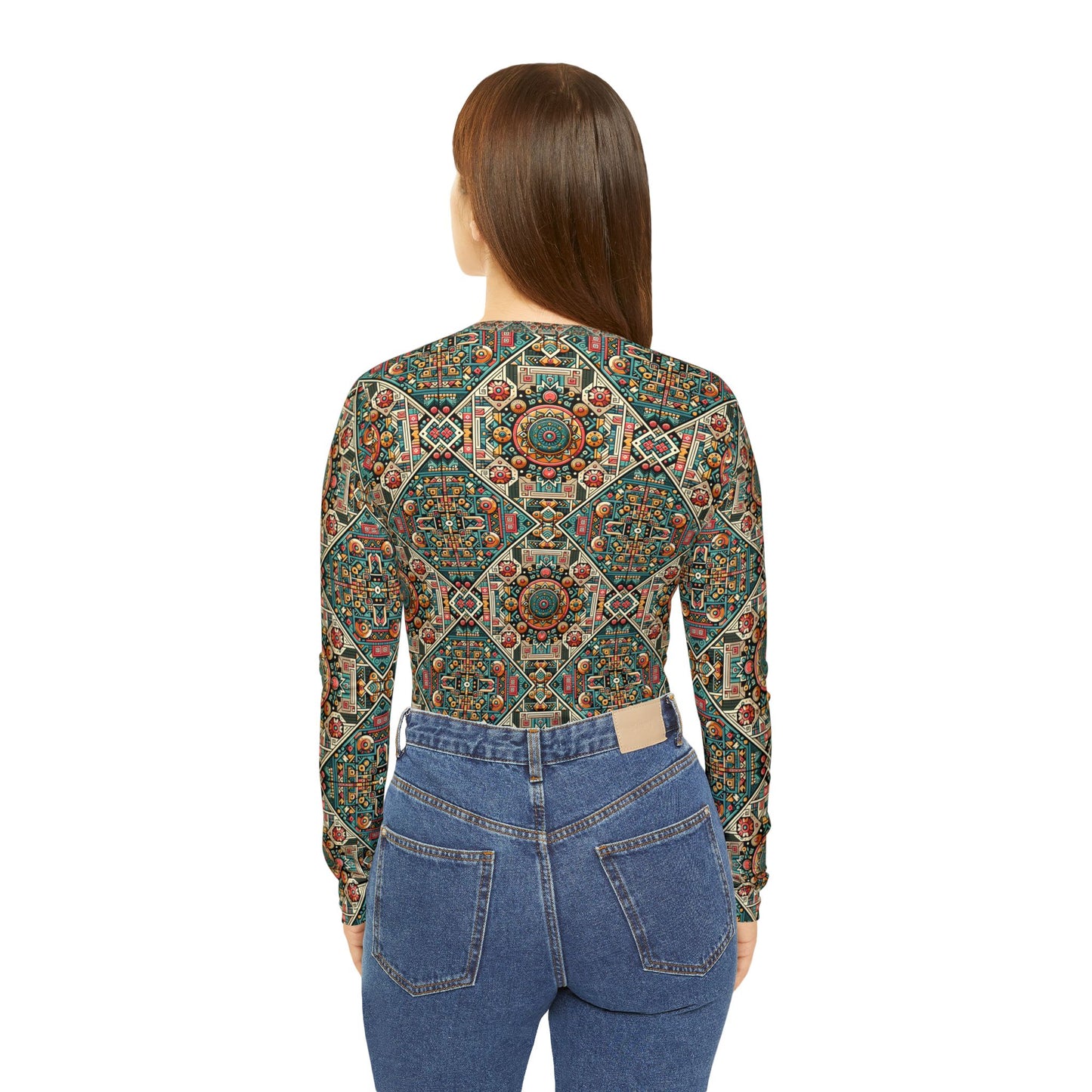 Cultural Fusion Tech Blend of Cultural Heritage With Tech-Inspired Elements Women's Long Sleeve V-Neck Shirt - 8404 Design-74