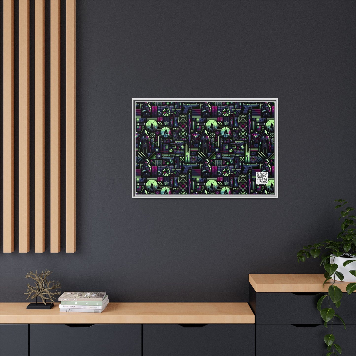 Tech Noir Futuristic Cyberpunk Matte Canvas, Framed (multi-Color) - 8404 Design-63 A