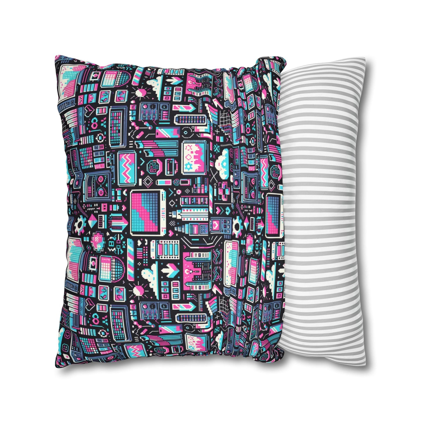 Digital Rebellion Youthful Streetwear with a Rebellious Digital Twist Spun Polyester Square Pillowcase - 8404 Design-71