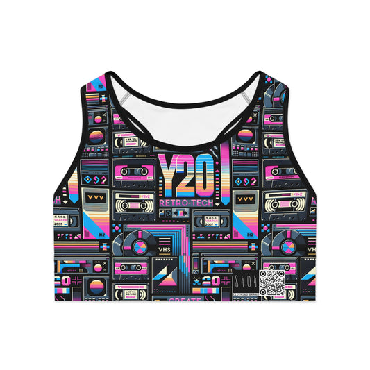Digital Nostalgia Tech-Inspired Retro Fusion Sports Bra - 8404 Design-65