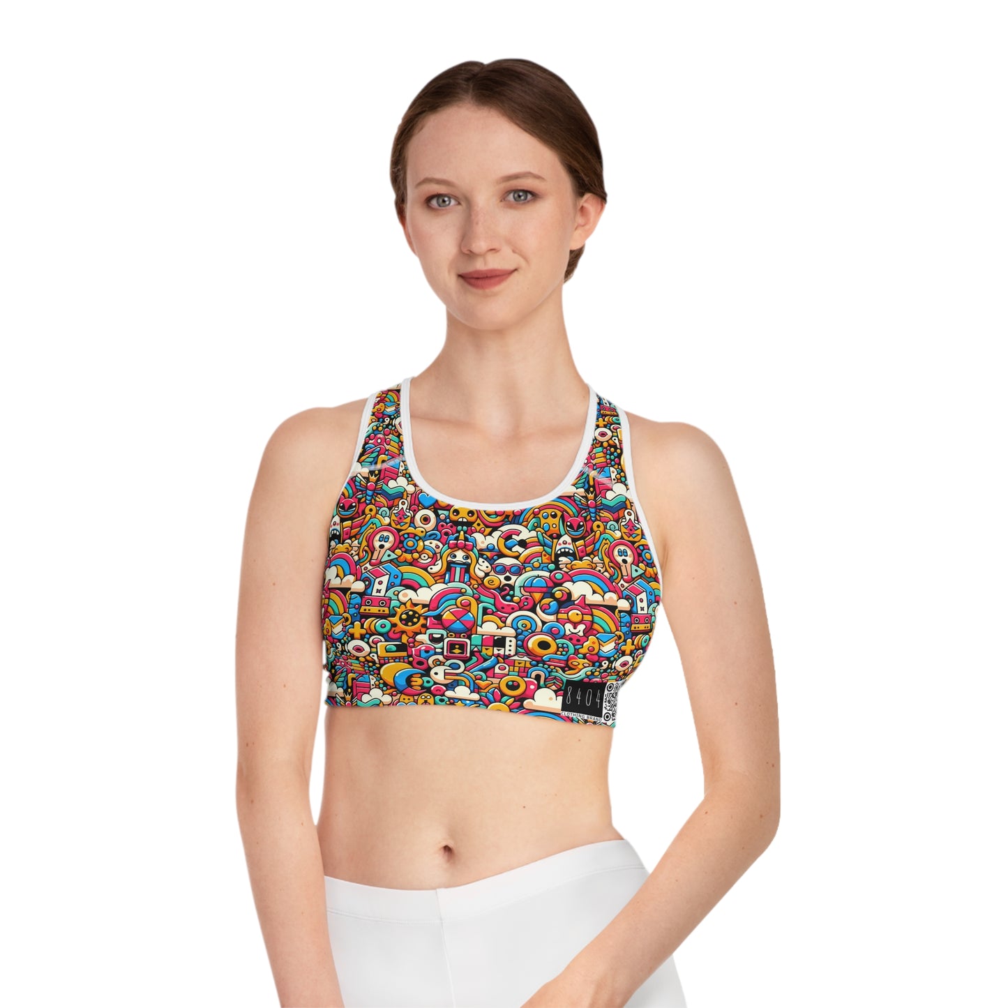 Neon Pop Playful Pop Culture Mashup Sports Bra - 8404 Design-62