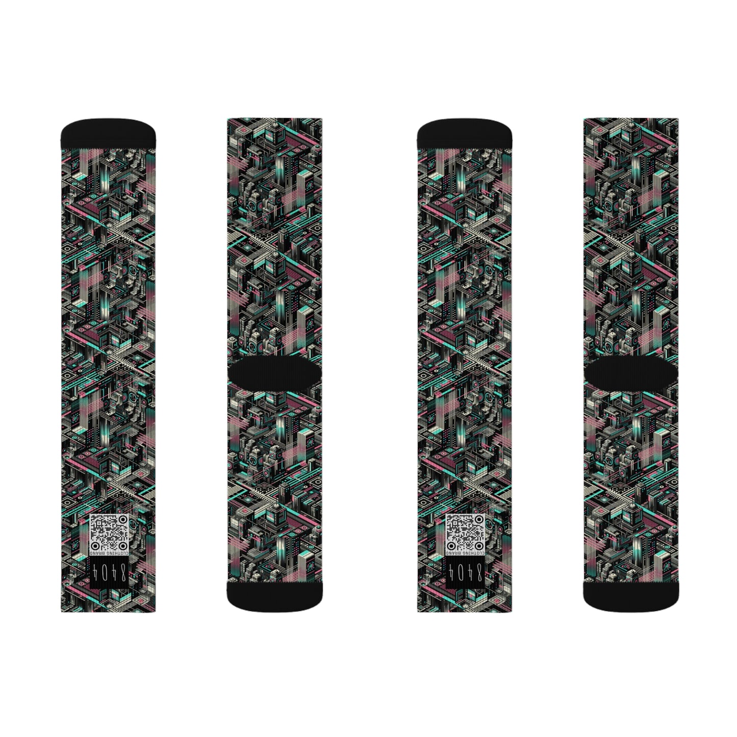 Digital Dreamland Tech-Inspired Streetwear Sublimation Socks - 8404 Design-51