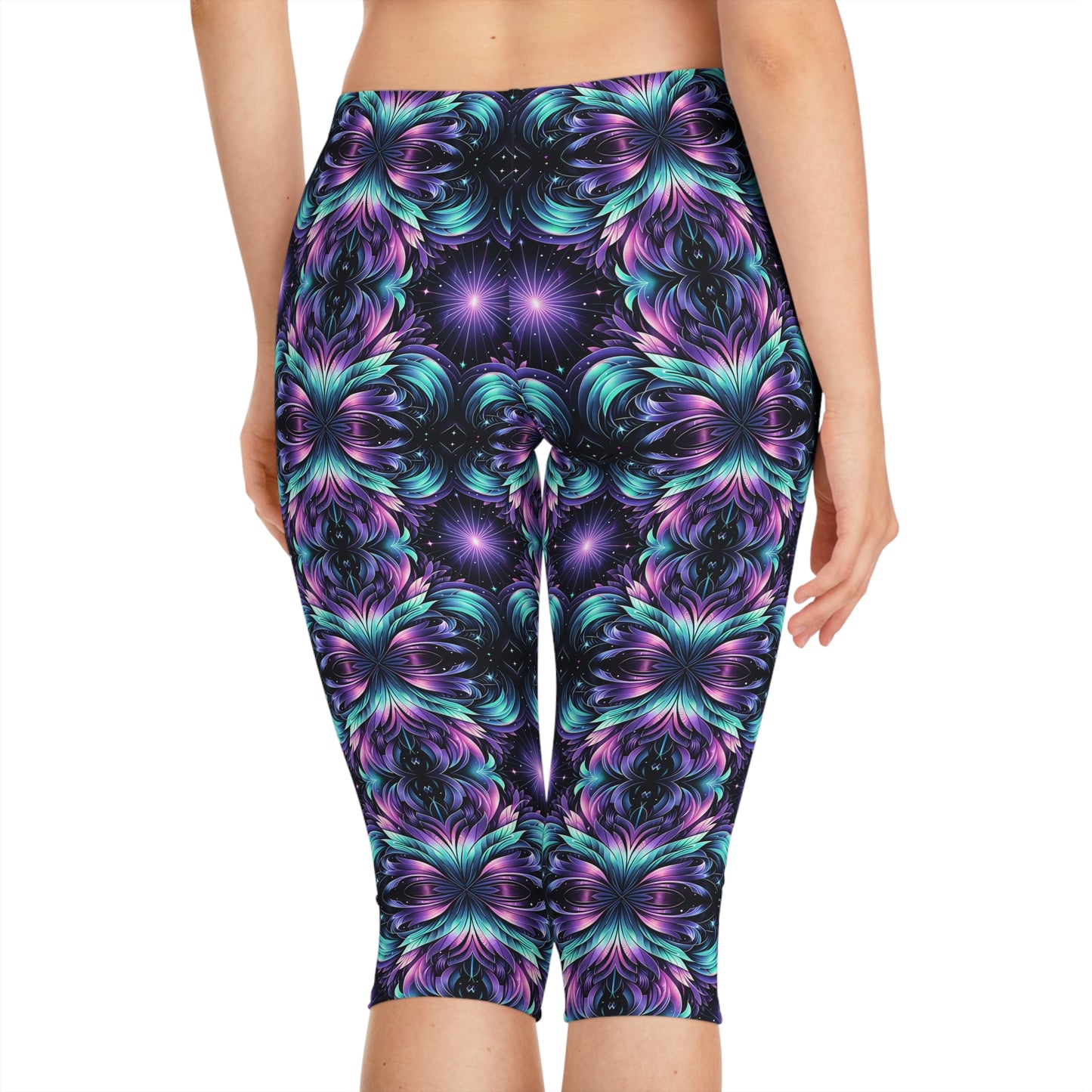 Iridescent Dream Futuristic Tech Women's Capri Leggings - 8404 Design-60