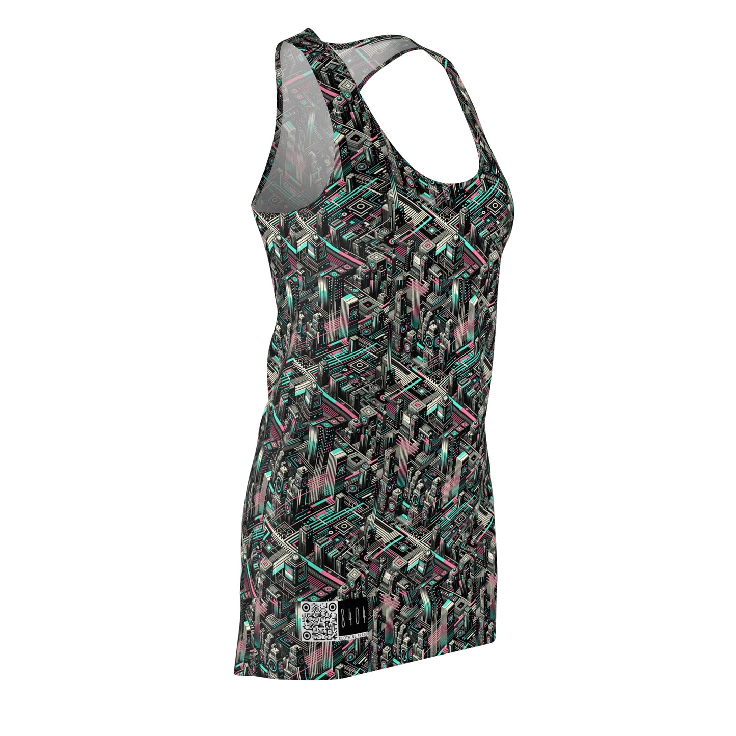 Digital Dreamland Tech-Inspired Streetwear Women's Cut & Sew Racerback Dress - 8404 Design-51
