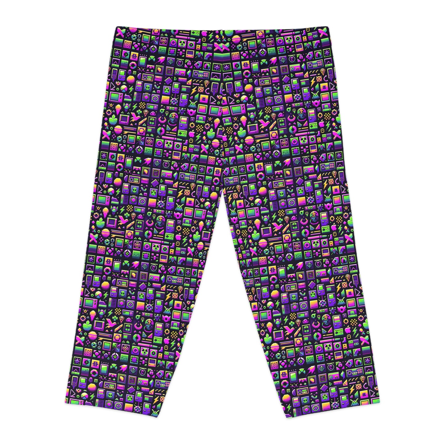 Digital Nostalgia Remix Modern Vintage Fusion Women's Capri Leggings - 8404 Design-49