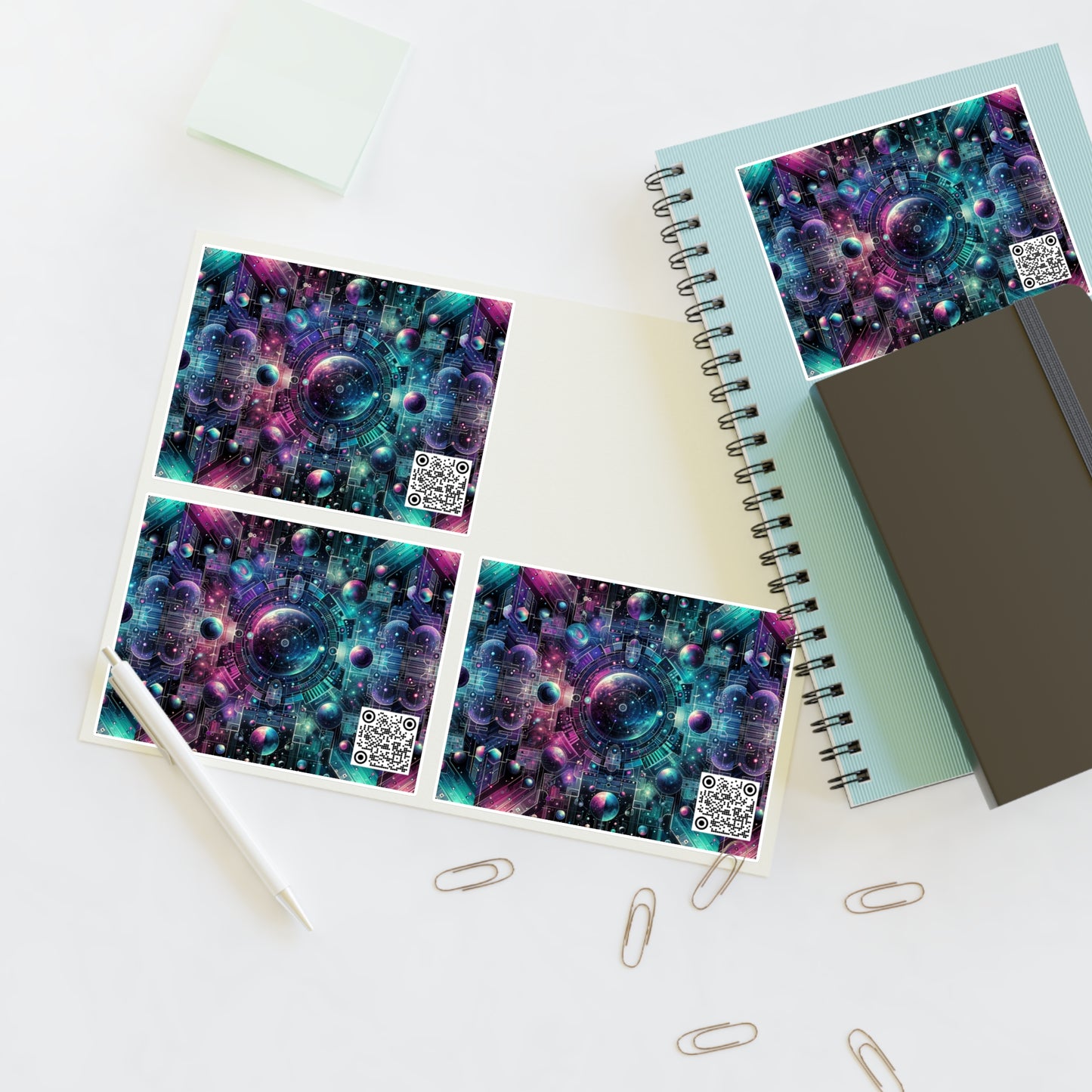 Galactic Hues Tech-Forward Cosmic Fusion Sticker Sheets - 8404 Design-59