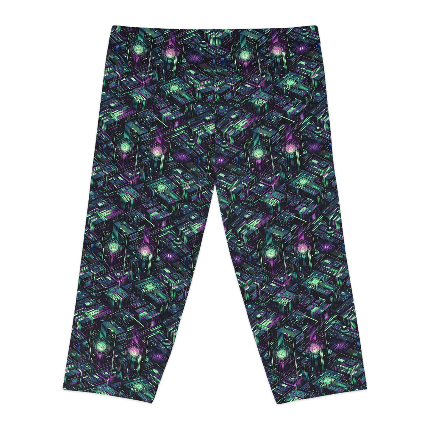 Tech Noir Aesthetics Tech-Forward Urban Dystopia Women's Capri Leggings - 8404 Design-43