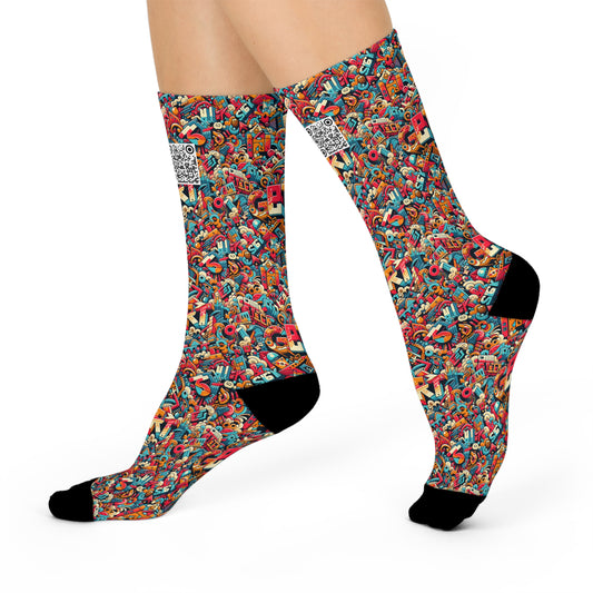 Neo-Traditional Street Art Modern Street Art Fusion Cushioned Crew Socks - 8404 Design-58