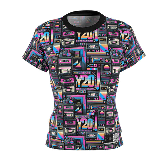 Digital Nostalgia Tech-Inspired Retro Fusion Women's Cut & Sew Tee - 8404 Design-65