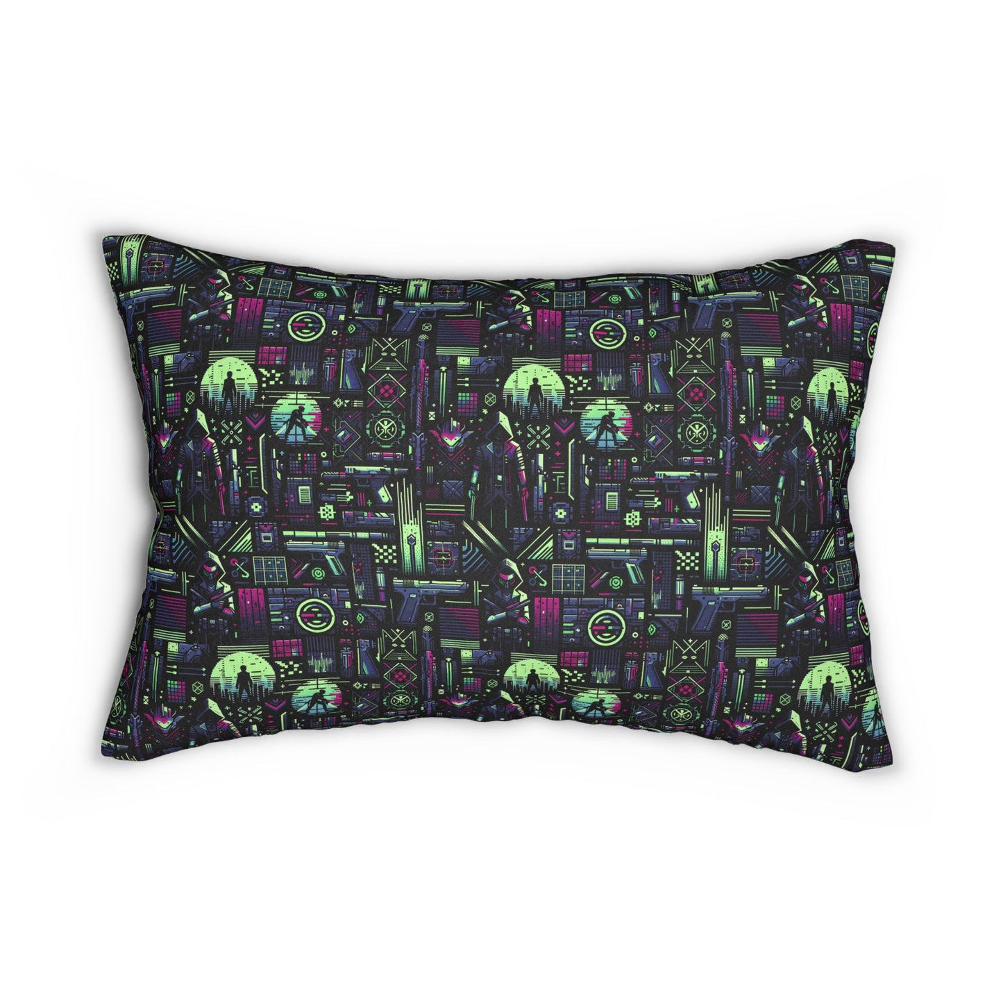 Tech Noir Futuristic Cyberpunk Spun Polyester Lumbar Pillow - 8404 Design-63 B