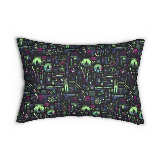 Tech Noir Futuristic Cyberpunk Spun Polyester Lumbar Pillow - 8404 Design-63 B