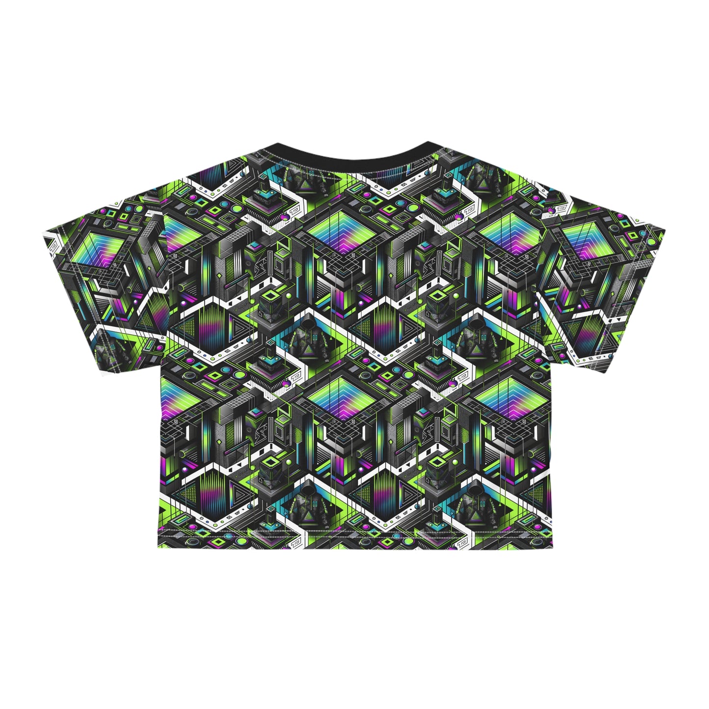 Retro Futurism Graphics Tech-Forward Streetwear Crop Tee - 8404 Design-52