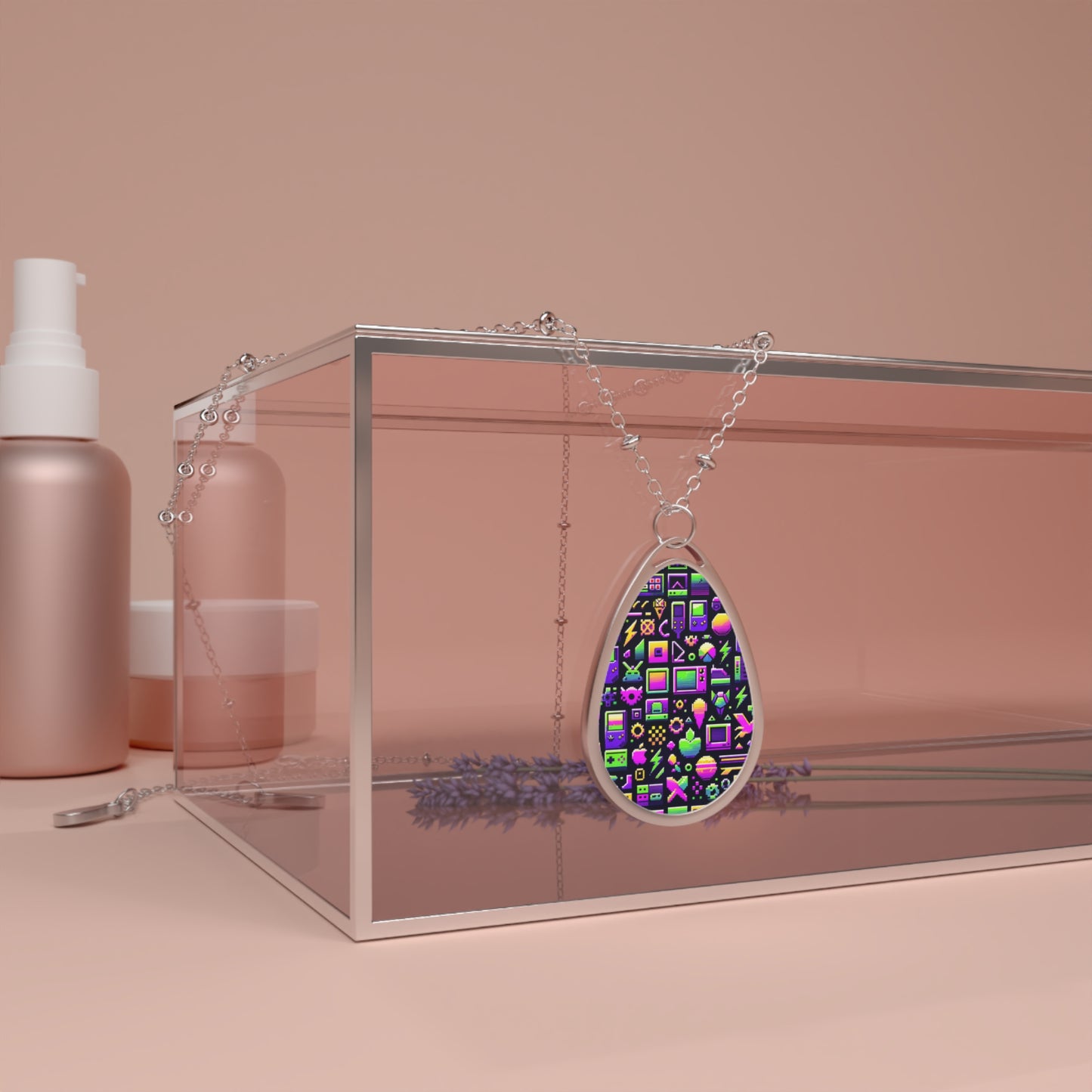 Digital Nostalgia Remix Modern Vintage Fusion Oval Necklace - 8404 Design-49