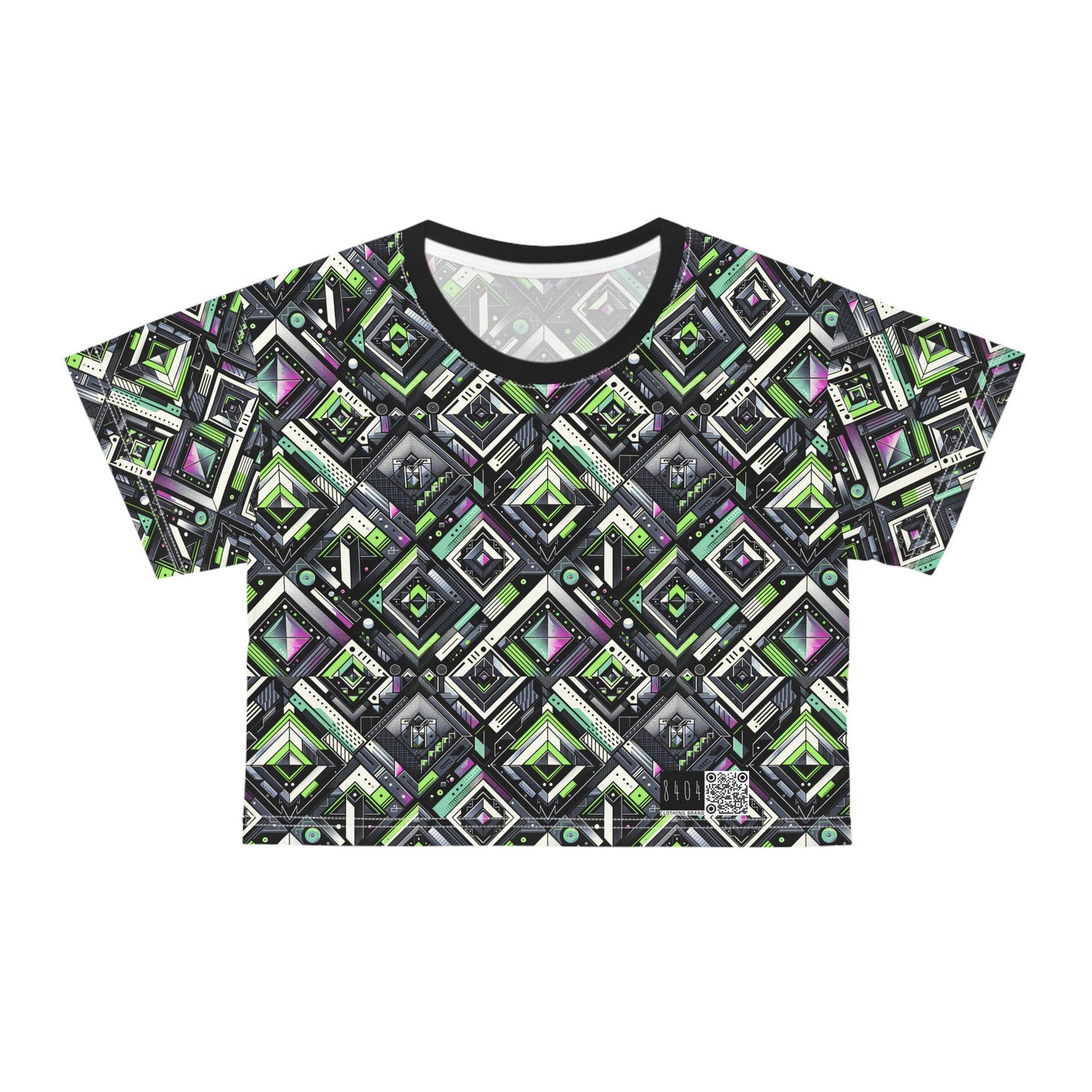 Retro Futurism Graphics Tech-Forward Streetwear Crop Tee - 8404 Design-48