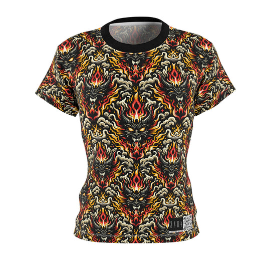 Flame Graphics Maximalist Streetwear Women's Cut & Sew Tee - 8404 Design-59
