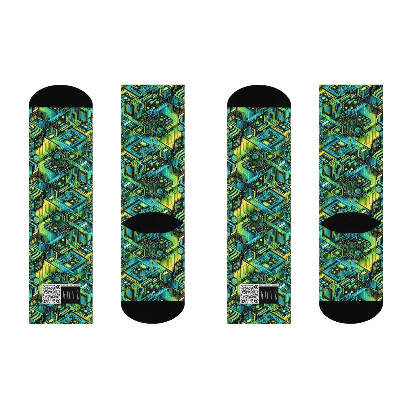 Tech-Infused Neon Tech-Forward Streetwear Cushioned Crew Socks - 8404 Design-38