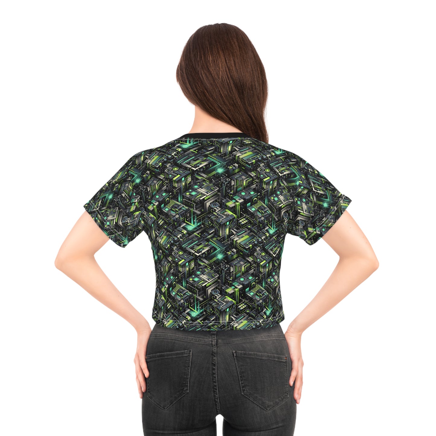 Tech-Infused Graphics Tech-Forward Streetwear Crop Tee - 8404 Design-47