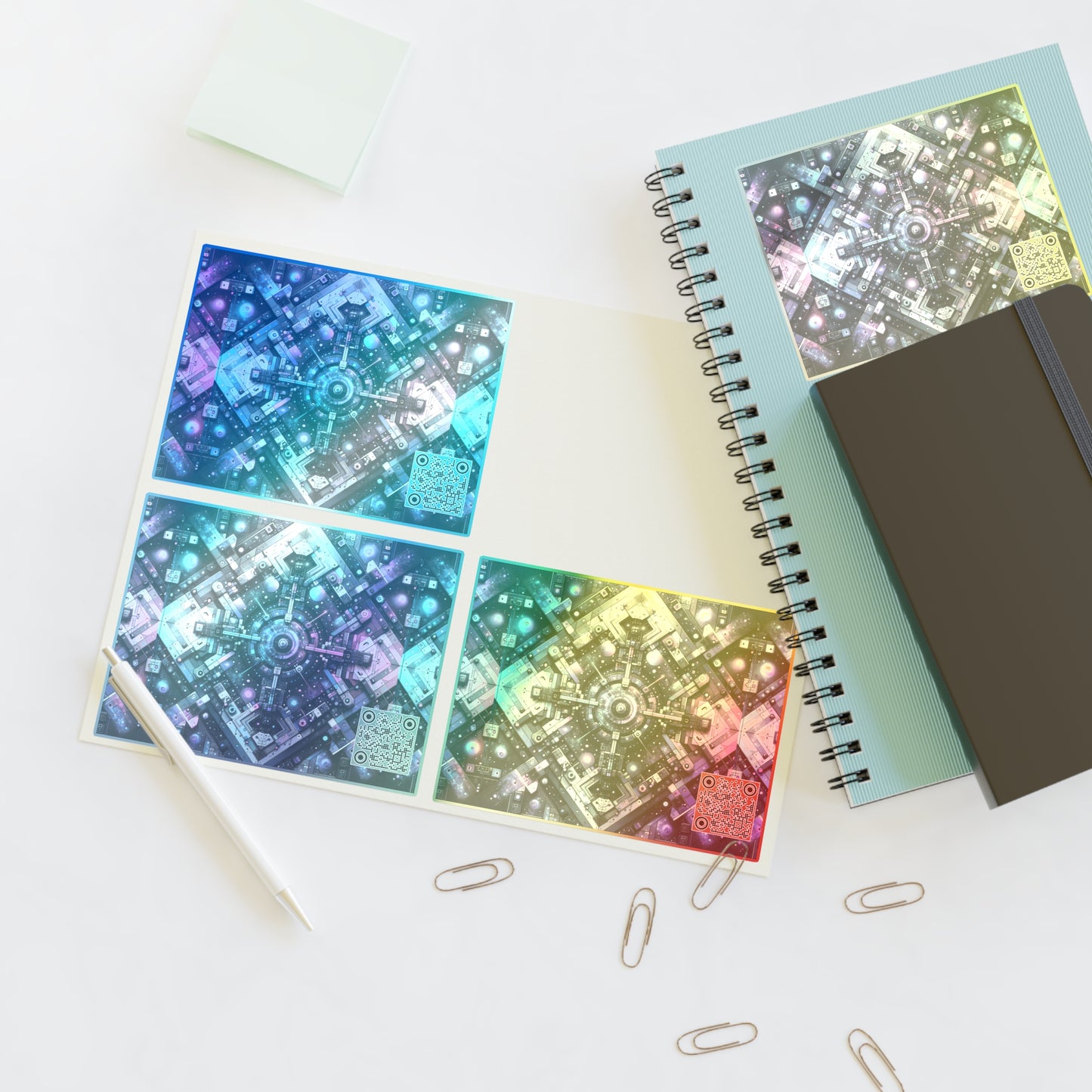 Galactic Hues Tech-Forward Cosmic Fusion Sticker Sheets - 8404 Design-54