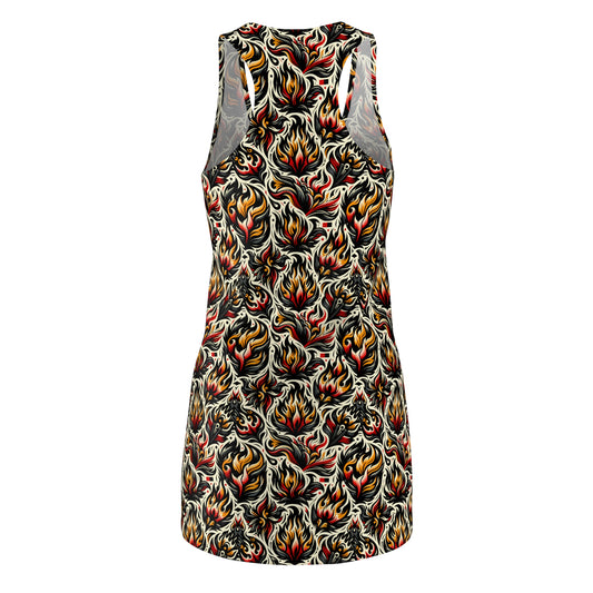 Fire & Flames Bold Streetwear Statement Women's Cut & Sew Racerback Dress - 8404 Design-57