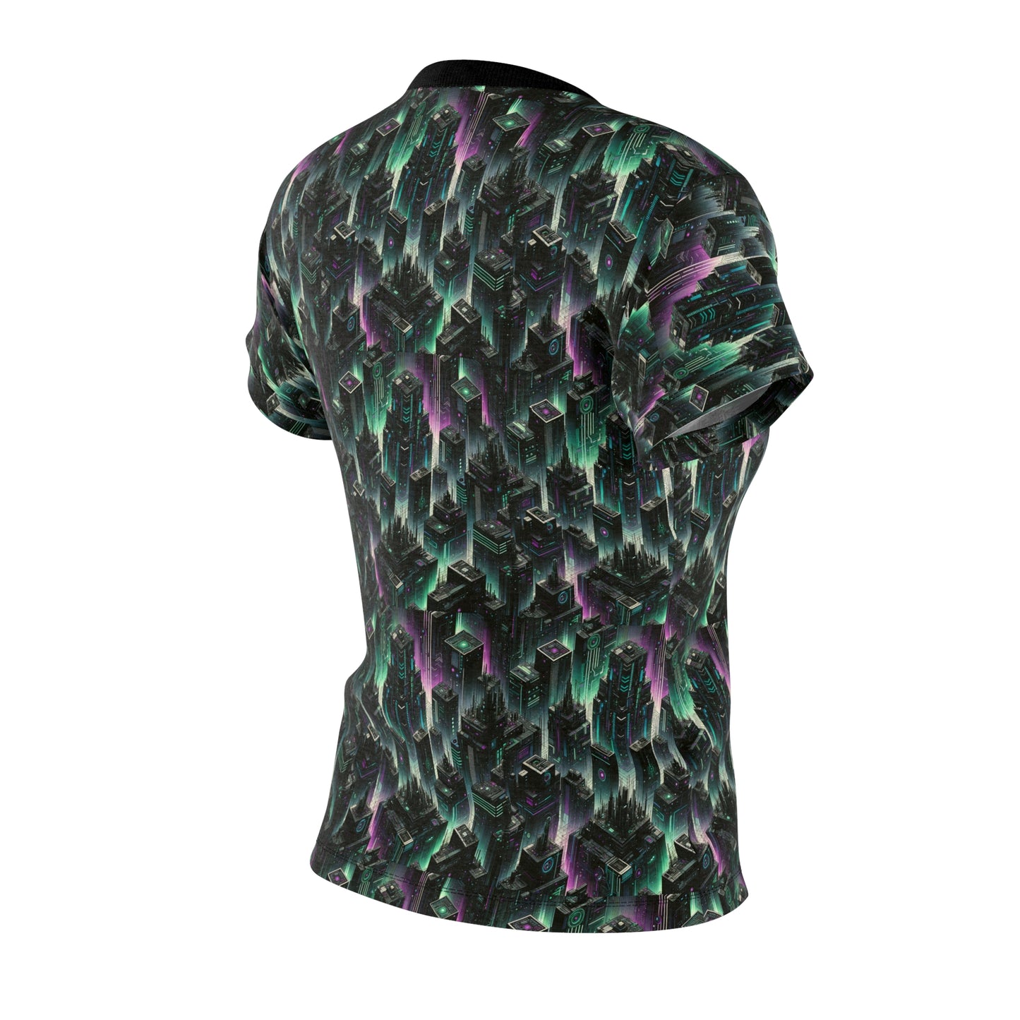 Tech Noir Aesthetics Tech-Forward Urban Dystopia Women's Cut & Sew Tee - 8404 Design-44