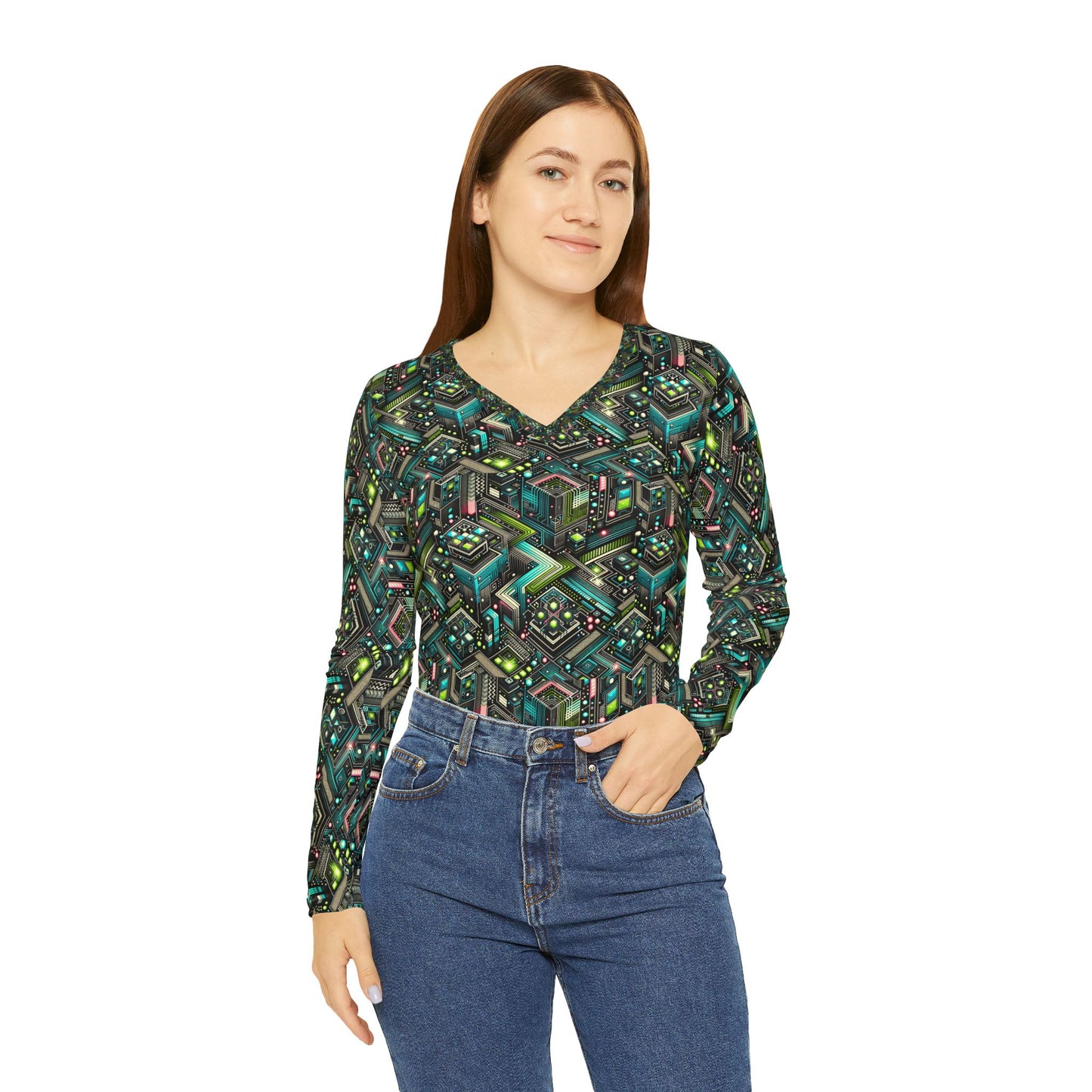 Women's Long Sleeve V-Neck Shirt Future Tech