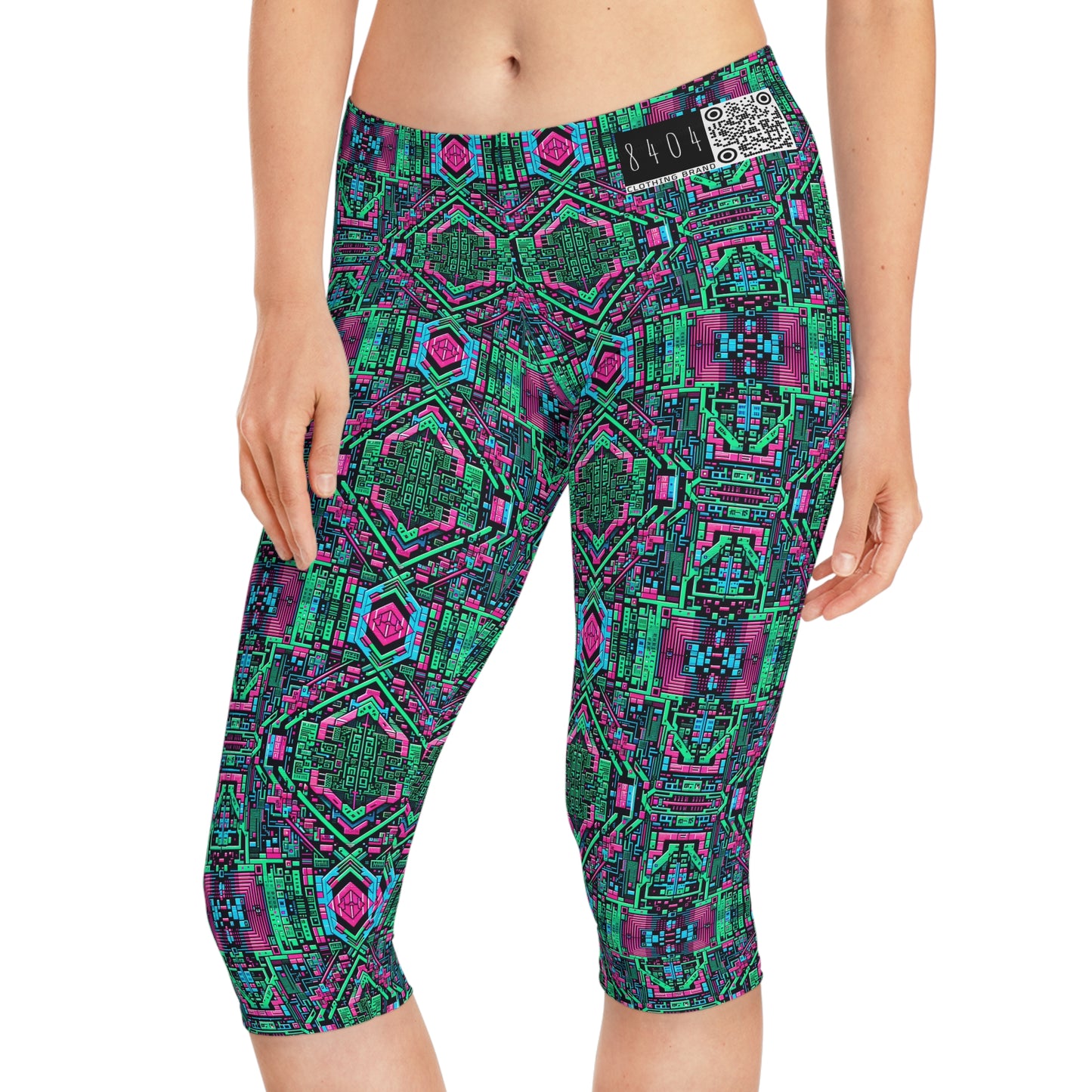 Digital Glitch Vibes Tech-Inspired Streetwear Women's Capri Leggings - 8404 Design-71