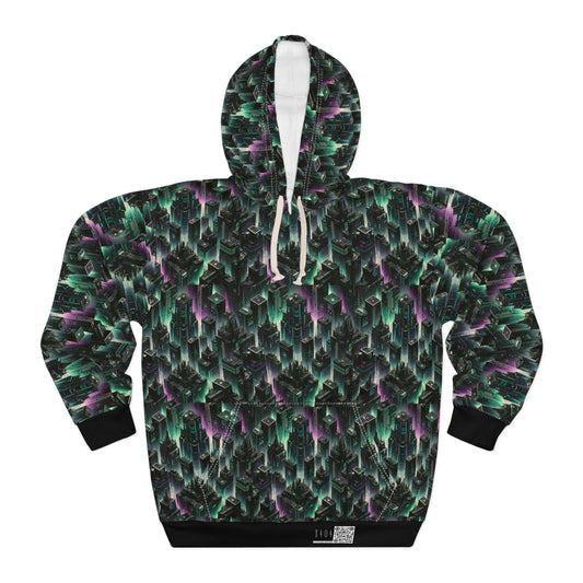 Tech Noir Aesthetics Tech-Forward Urban Dystopia Pullover Hoodie - 8404 Design-44