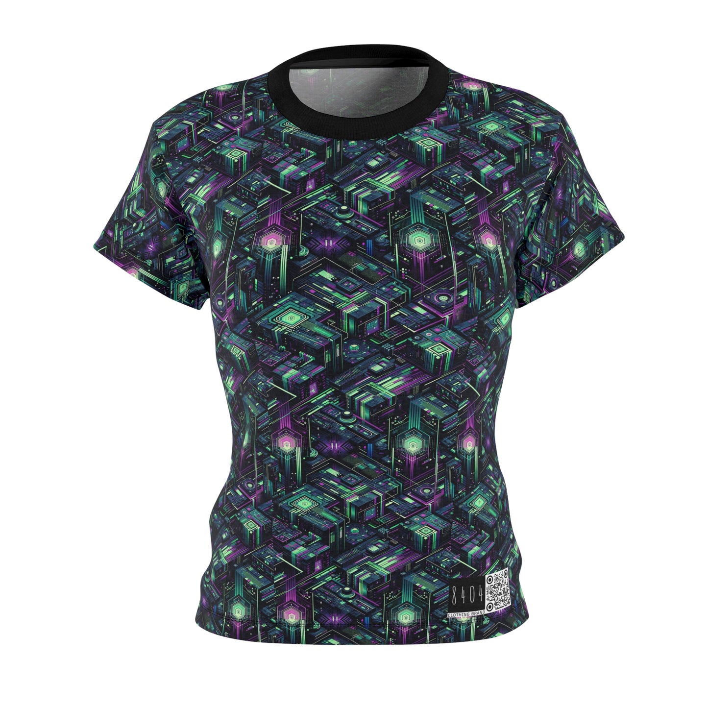 Tech Noir Aesthetics Tech-Forward Urban Dystopia Women's Cut & Sew Tee - 8404 Design-43
