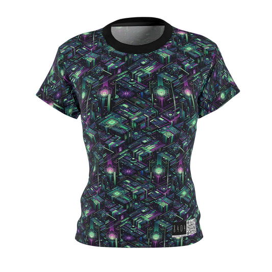 Tech Noir Aesthetics Tech-Forward Urban Dystopia Women's Cut & Sew Tee - 8404 Design-43