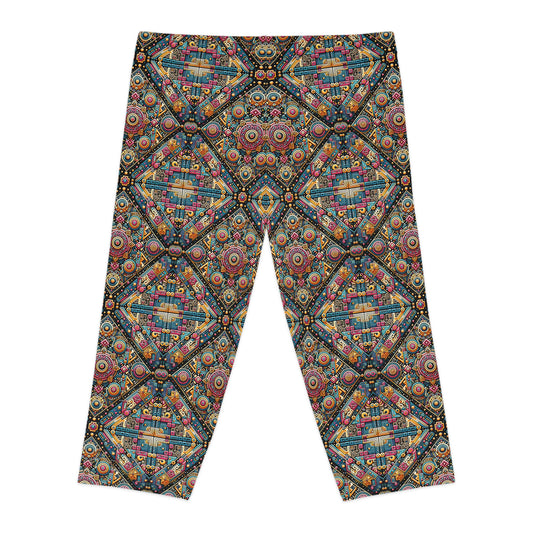 Cultural Fusion Tech Blend of Cultural Heritage With Tech-Inspired Elements Women's Capri Leggings - 8404 Design-58