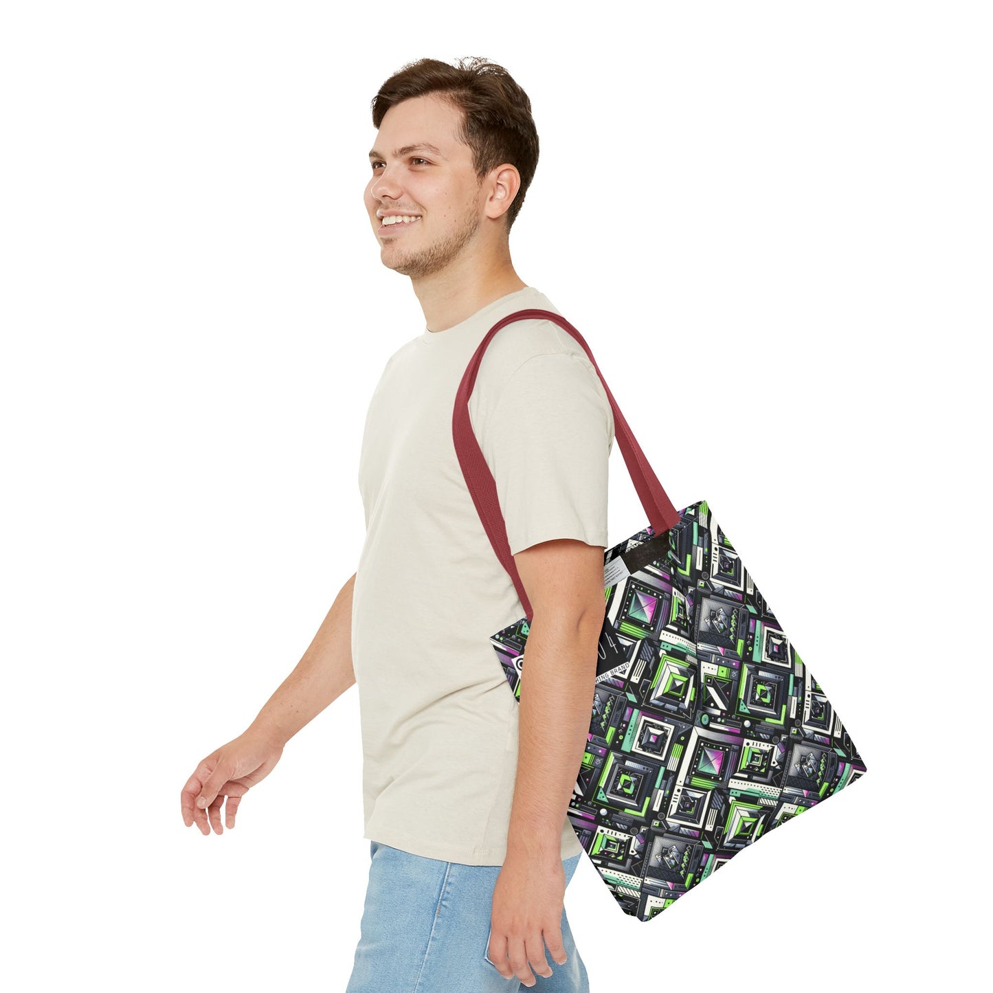 Retro Futurism Graphics Tech-Forward Streetwear Tote Bag - 8404 Design-48