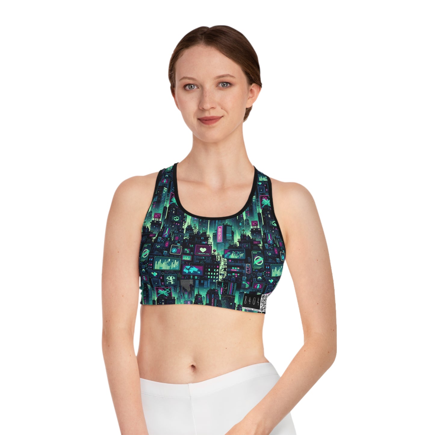 Tech Noir Graphics Futuristic Cyberpunk Sports Bra - 8404 Design-52