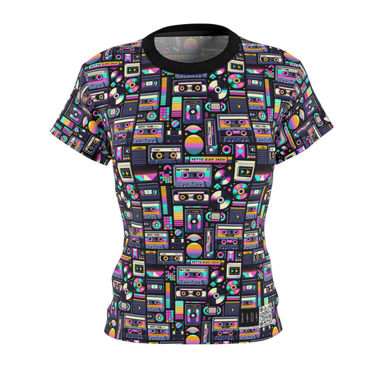 Digital Nostalgia Tech-Inspired Retro Fusion Women's Cut & Sew Tee - 8404 Design-48